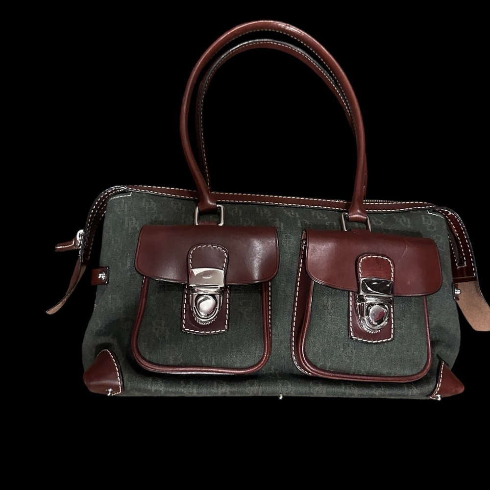 Rooney & Bourke Vintage Shoulder Bag Green Canvas with Brown Leather Trim/Accent - Picture 12 of 17
